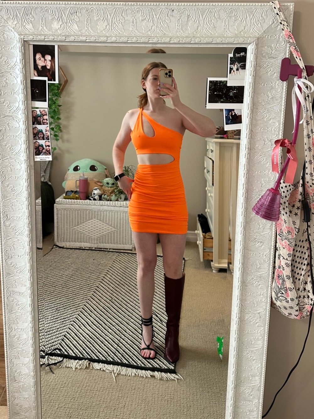 Neon Orange Cutout Mini Dress